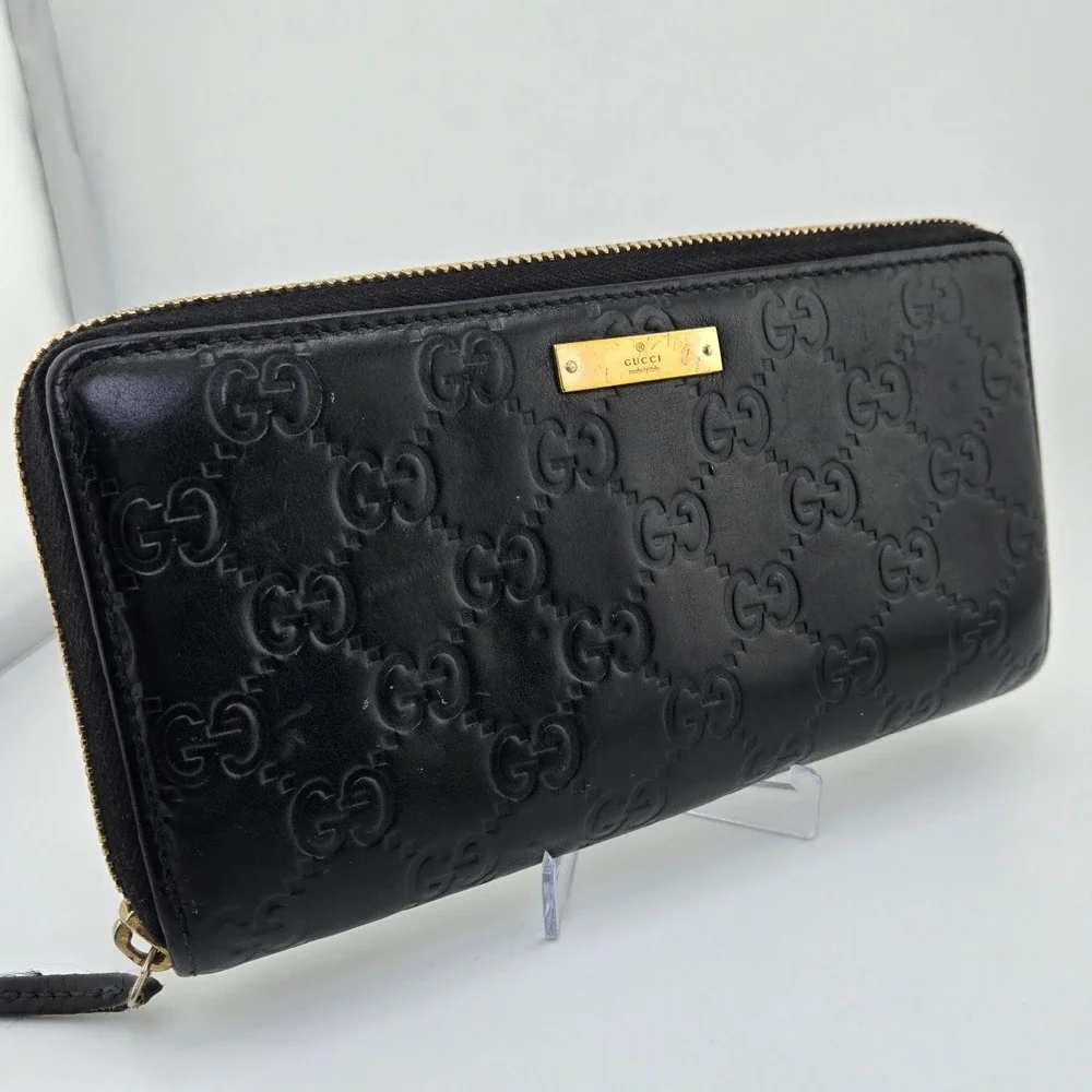 Gucci Guccissima Zip Around Wallet Black Leather GG Monogram 112724-496334 - Picture 3 of 10